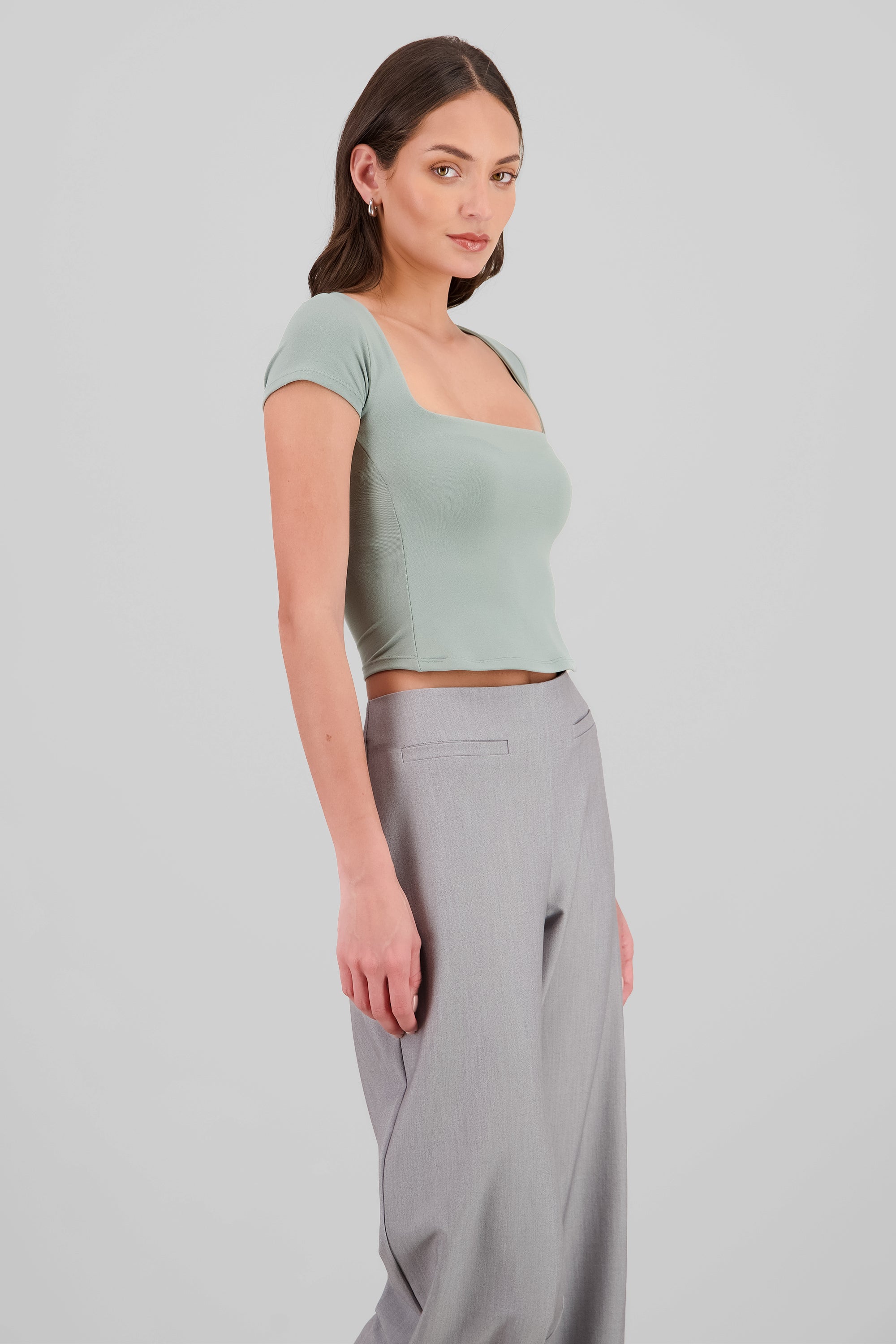 Extra Short Sleeve Fitted Crop Top SAGE