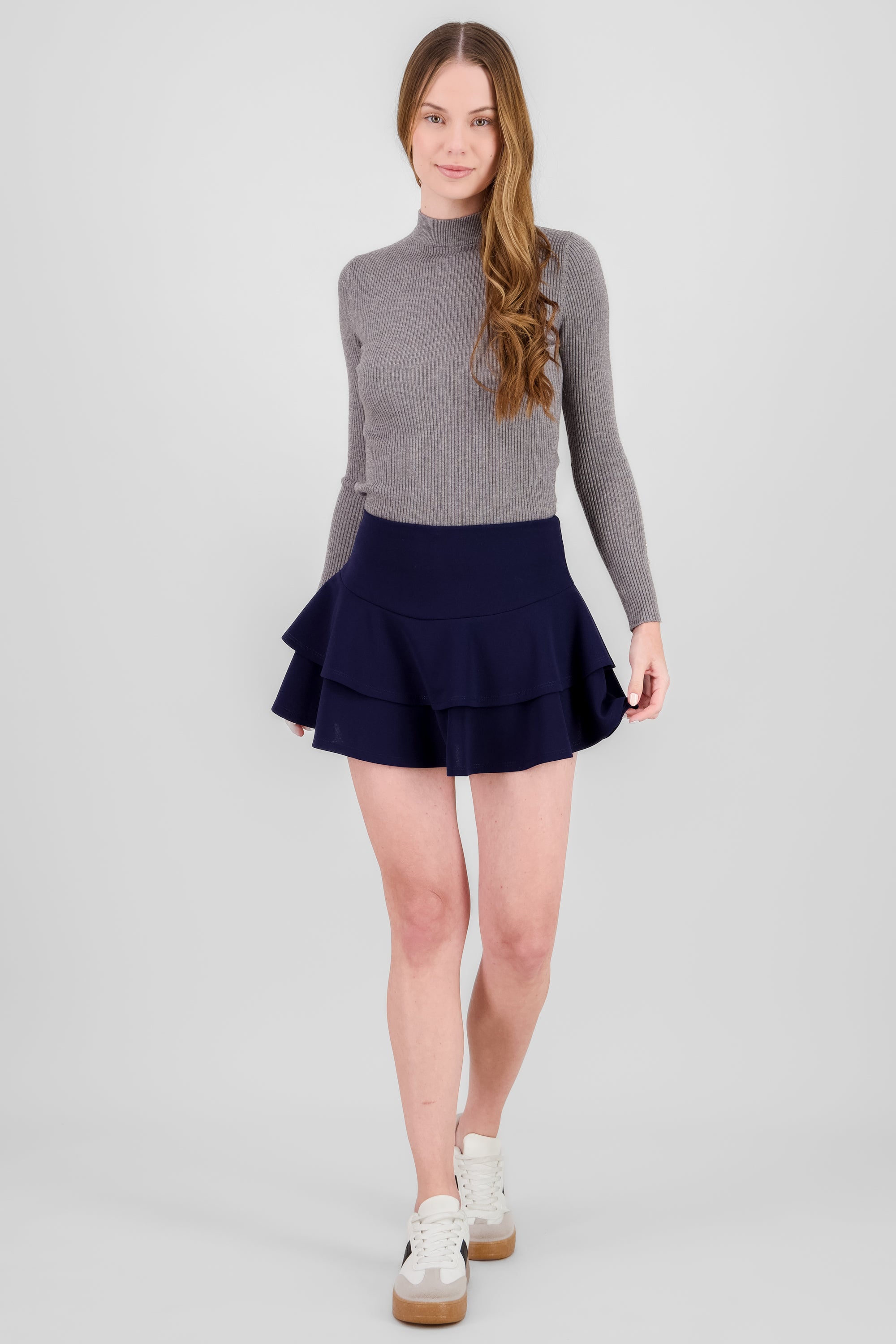 DoubleLayer Ruffle Hem Mini Skirt NAVY