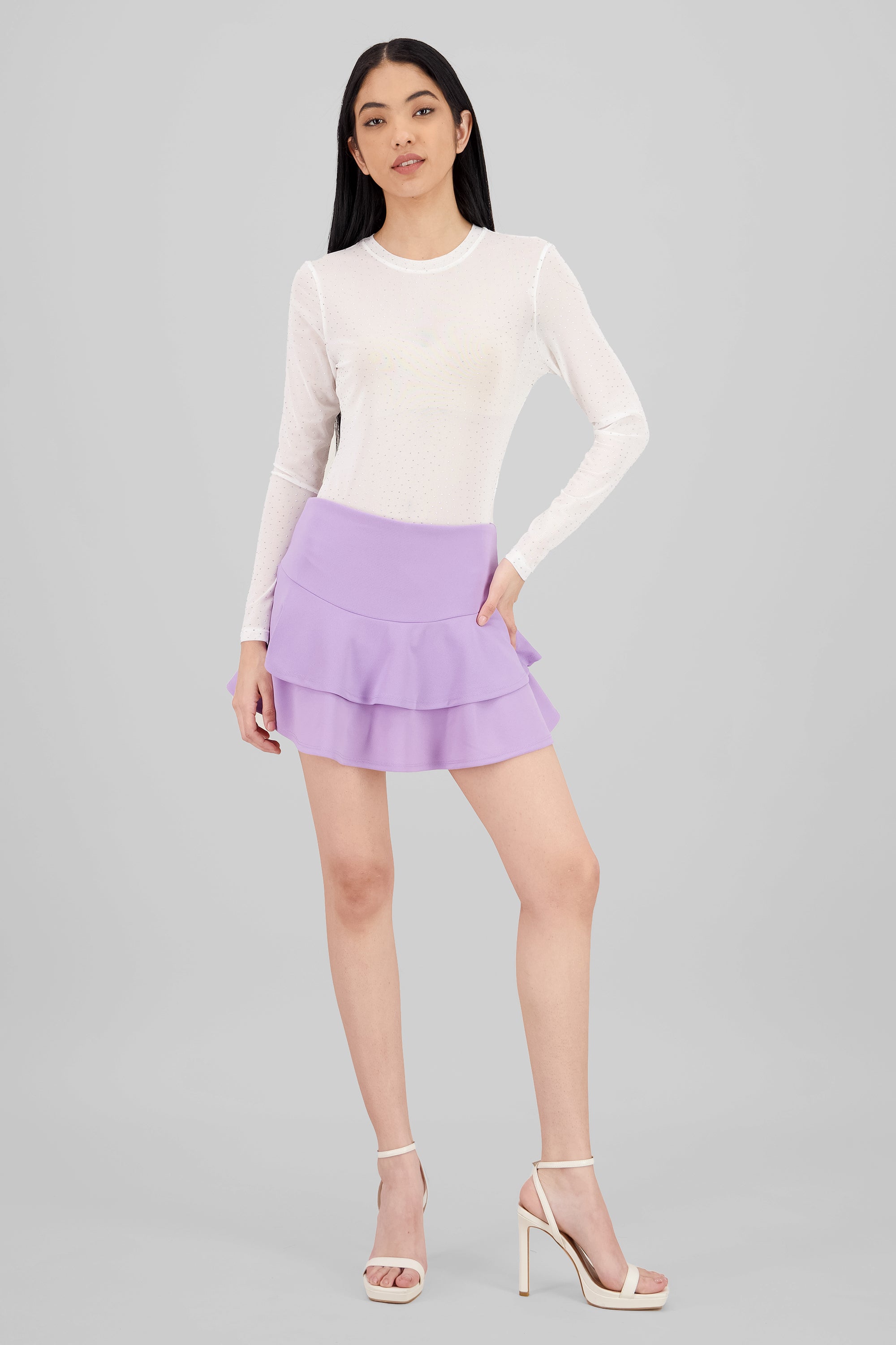 DoubleLayer Ruffle Hem Mini Skirt PASTEL PURPLE