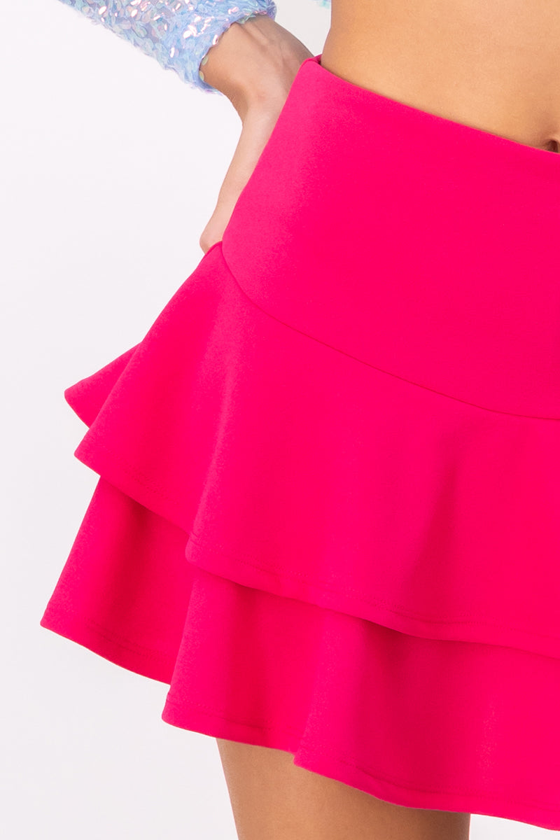 DoubleLayer Ruffle Hem Mini Skirt PINK