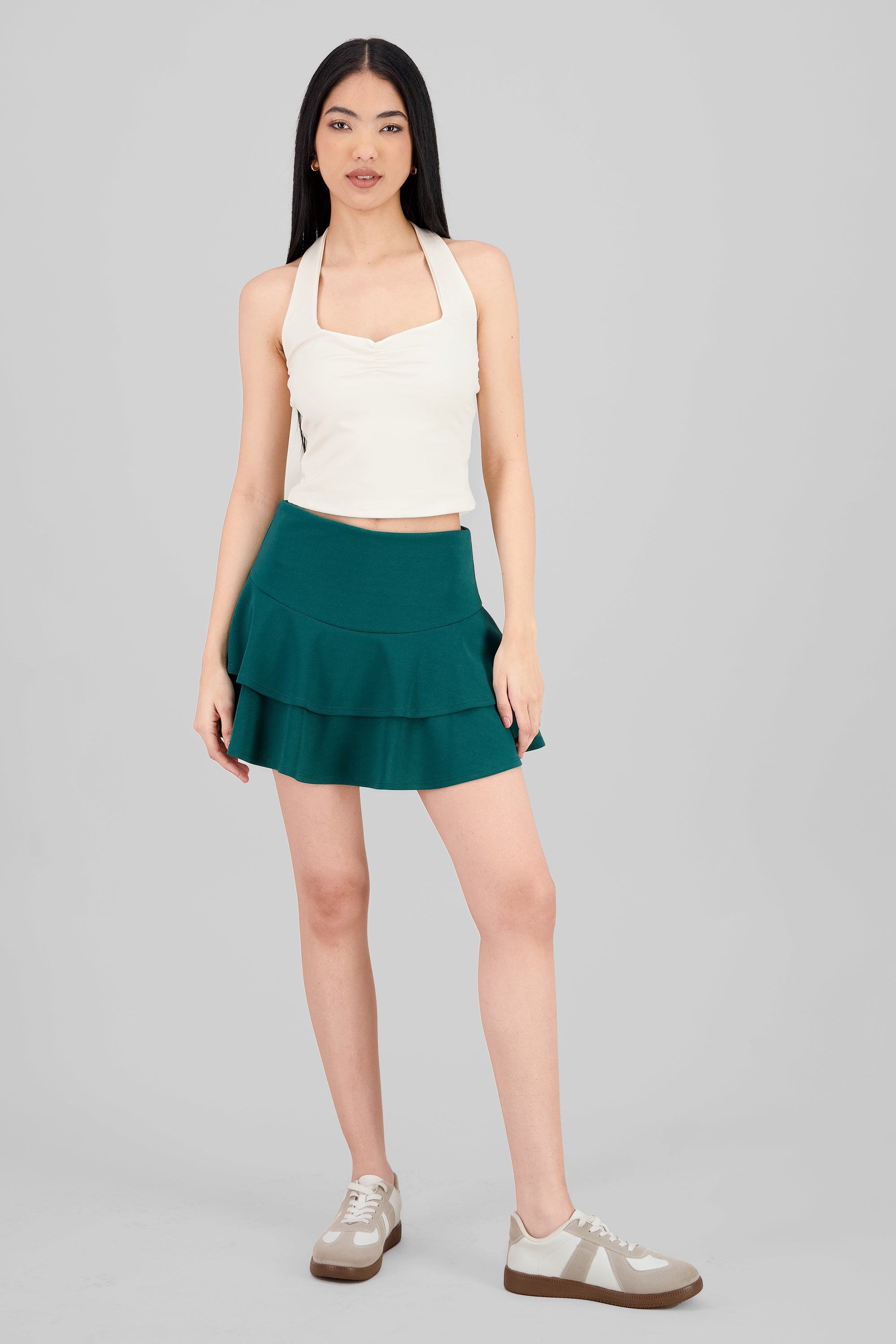 DoubleLayer Ruffle Hem Mini Skirt HUNTER GREEN