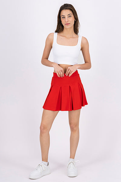 Double Waistband Pleated Mini Skirt RED