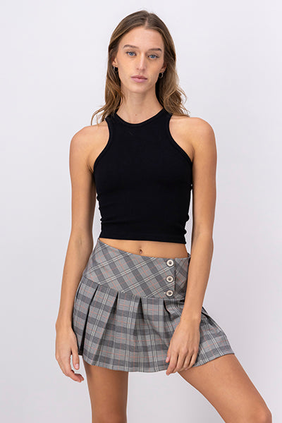 Basic Sleeveless Striped Crop Top BLACK