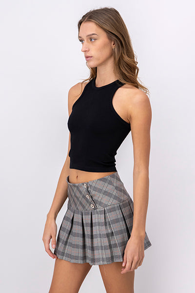 Basic Sleeveless Striped Crop Top BLACK