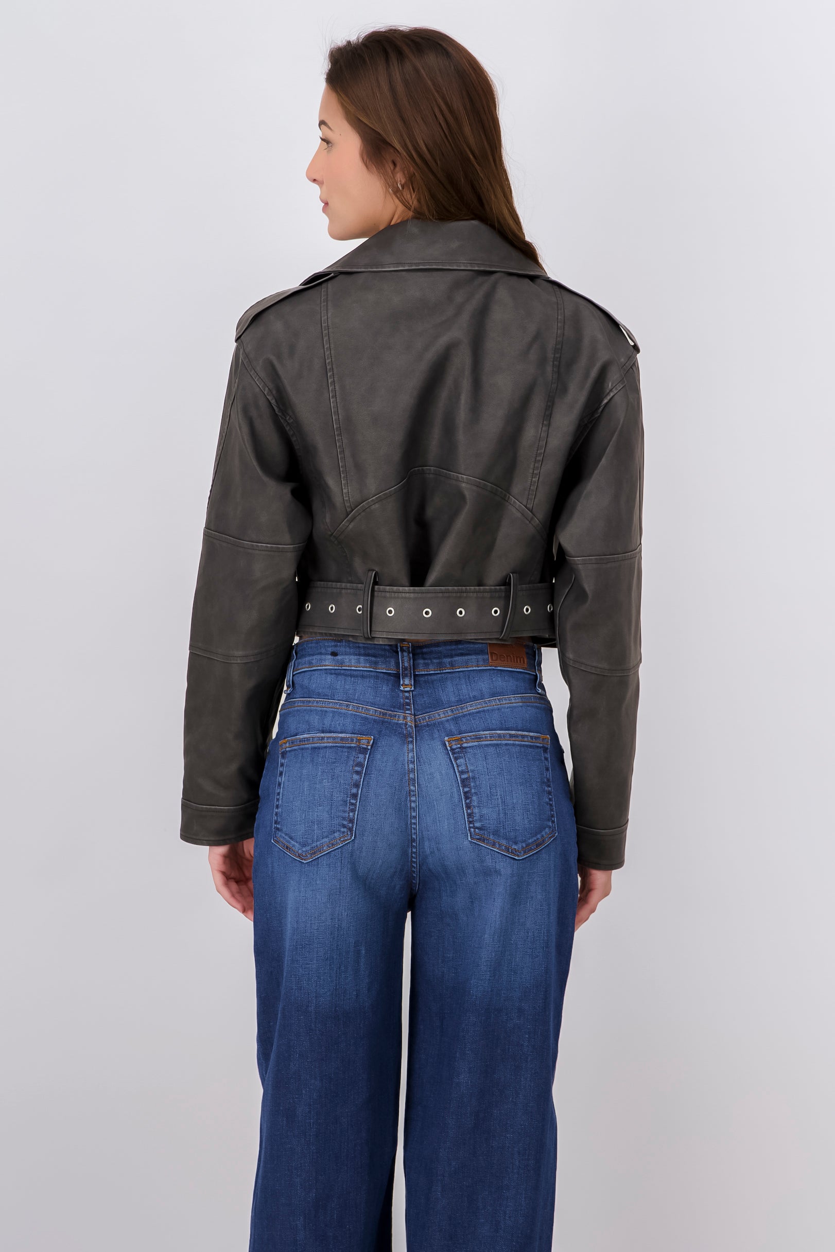 Washed Effect Biker Jacket BLACK