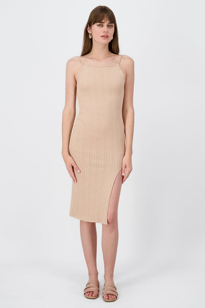 Textured Interwoven Sleeveless Midi Dress SAND