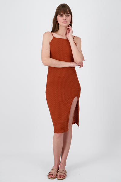 Textured Interwoven Sleeveless Midi Dress SAND