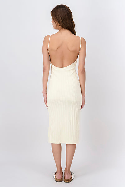 Textured Interwoven Midi Day Dress CREAM