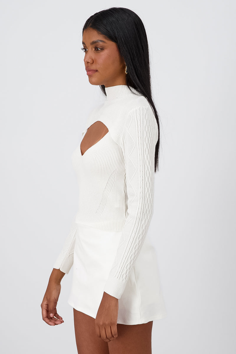 VNeck Cut Out Long Sleeve Bodycon Mini Dress IVORY