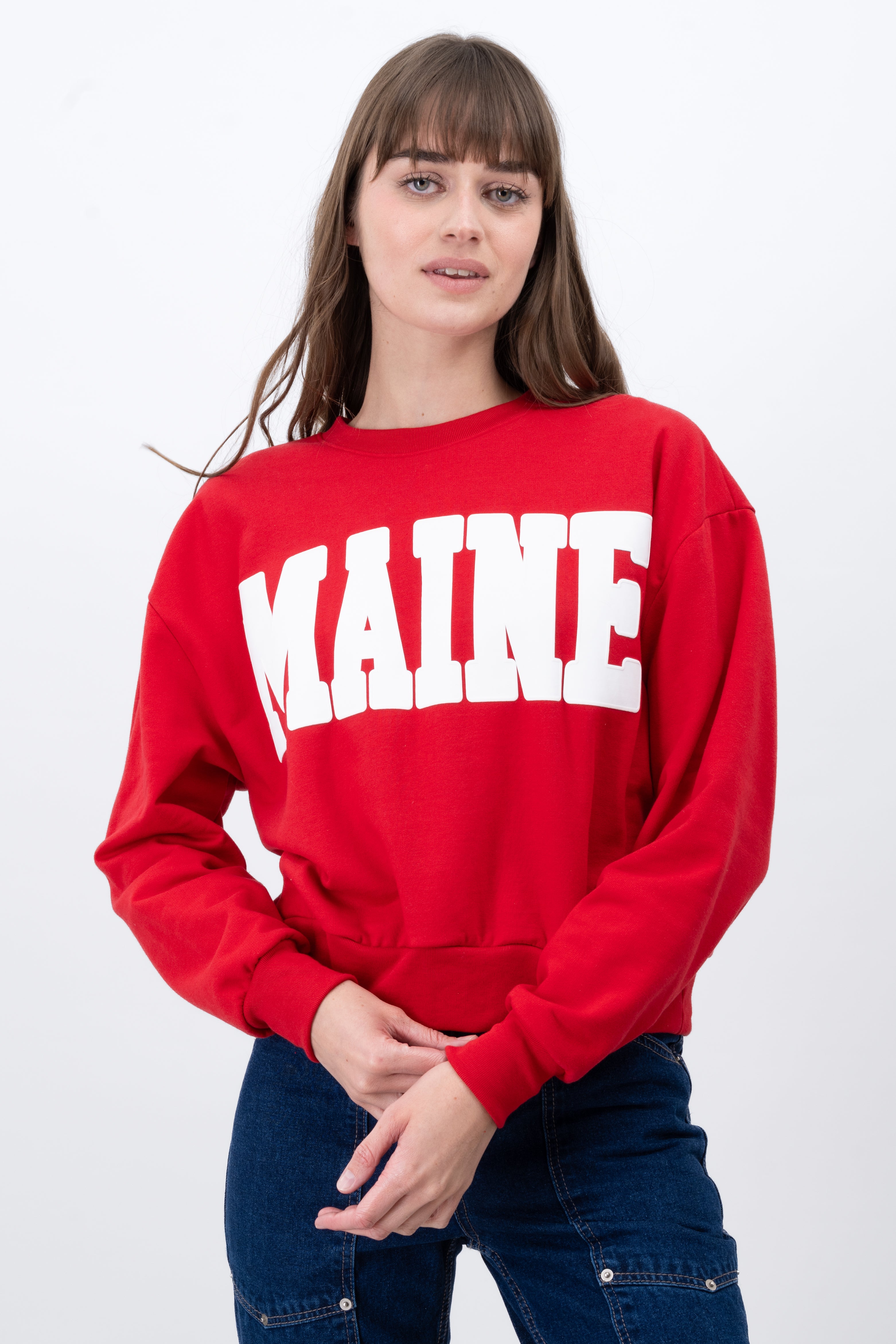 Maine Printed Sweatshirt Crewneck RED COMBO