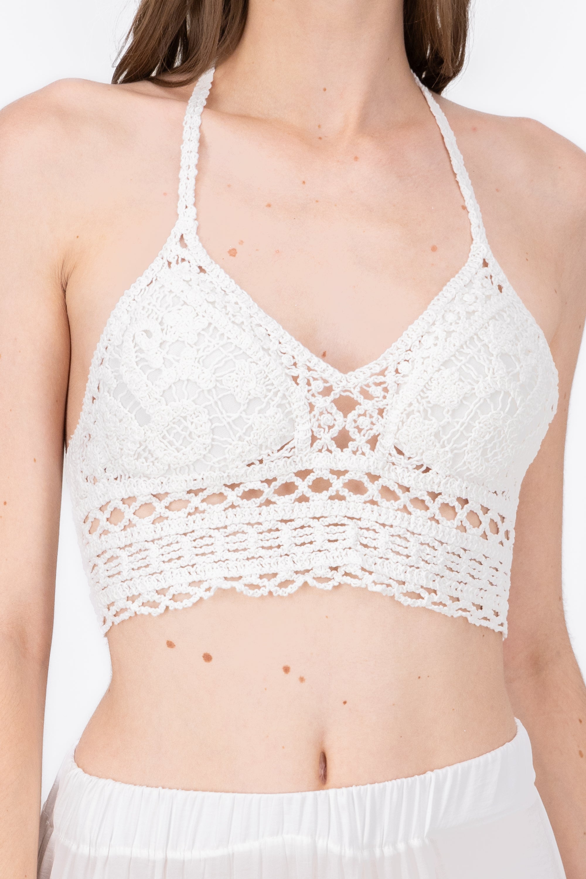 Solid Crochet Knit Crop Top WHITE