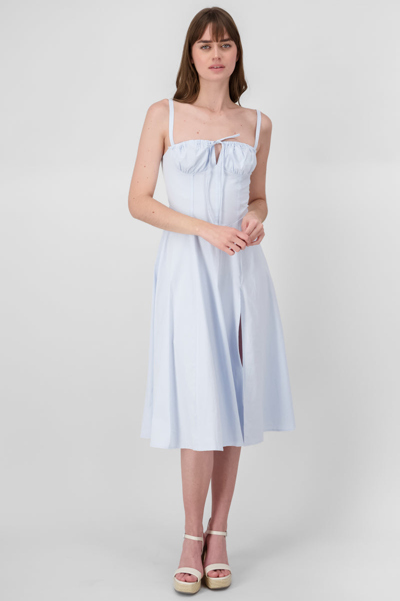 Sleeveless TieFront Textured Midi Day Dress SKY BLUE