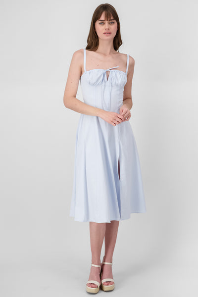 Sleeveless TieFront Textured Midi Day Dress SKY BLUE