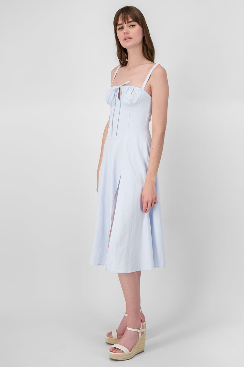 Sleeveless TieFront Textured Midi Day Dress SKY BLUE