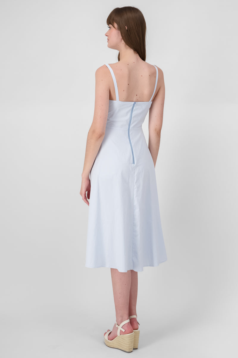 Sleeveless TieFront Textured Midi Day Dress SKY BLUE