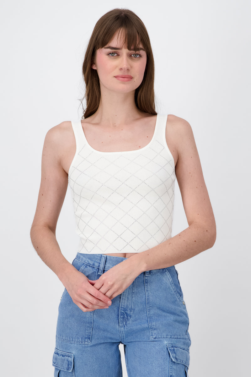 Crisscross Design Tank Top WHITE