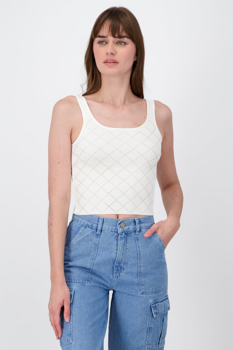 Crisscross Design Tank Top WHITE