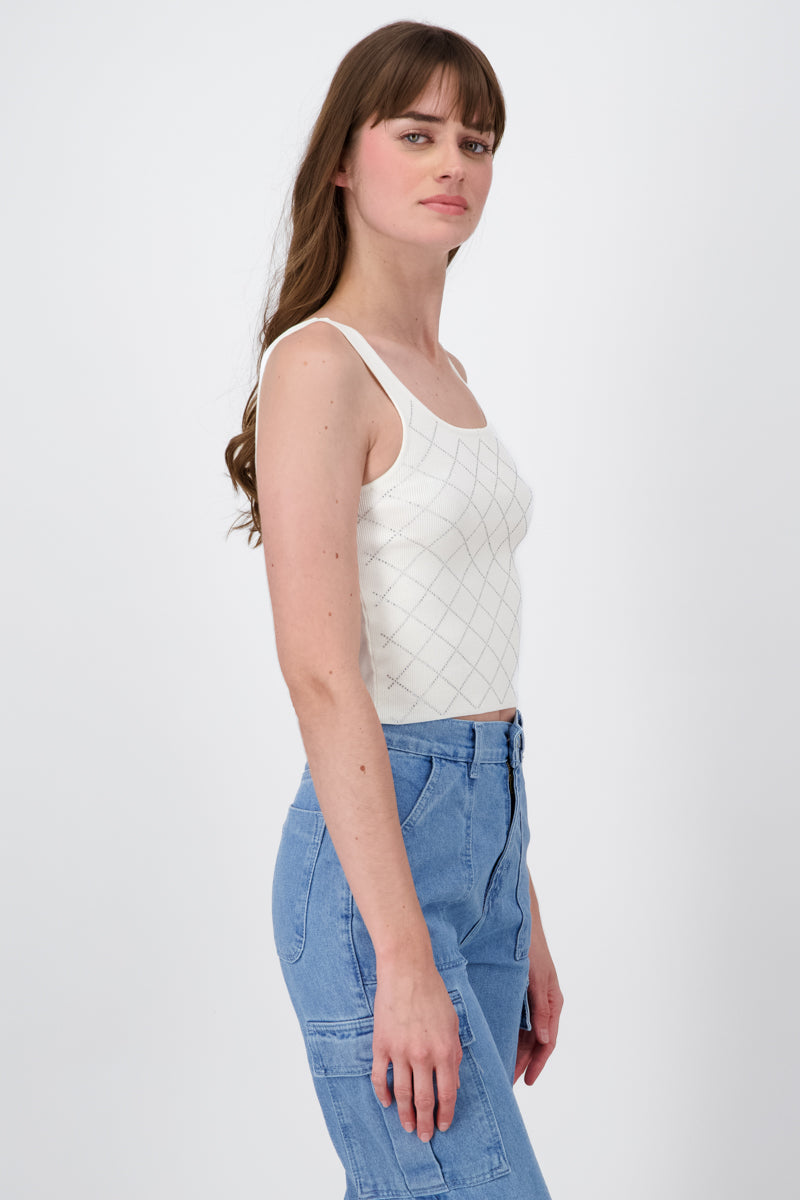 Crisscross Design Tank Top WHITE