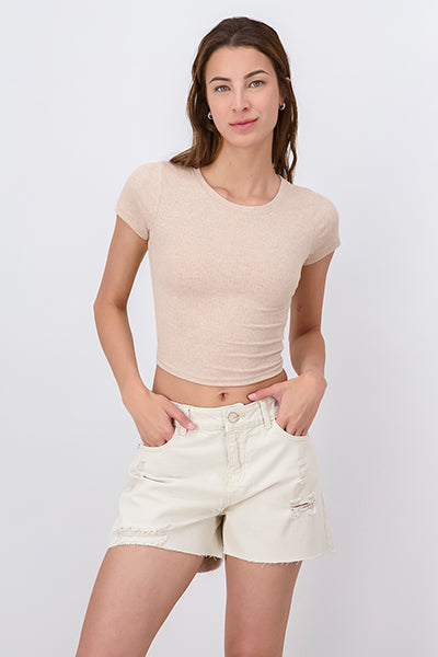 Short Sleeve Fitted Crop Top SAND