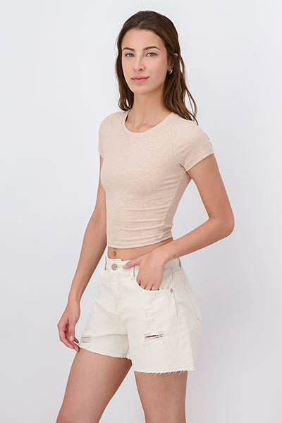 Short Sleeve Fitted Crop Top SAND