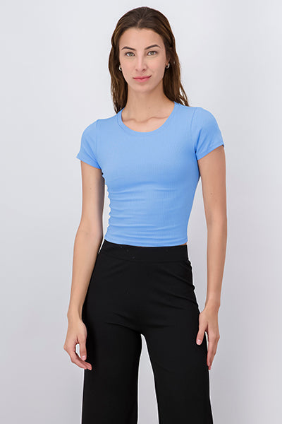 Short Sleeve Fitted Crop Top BLUE