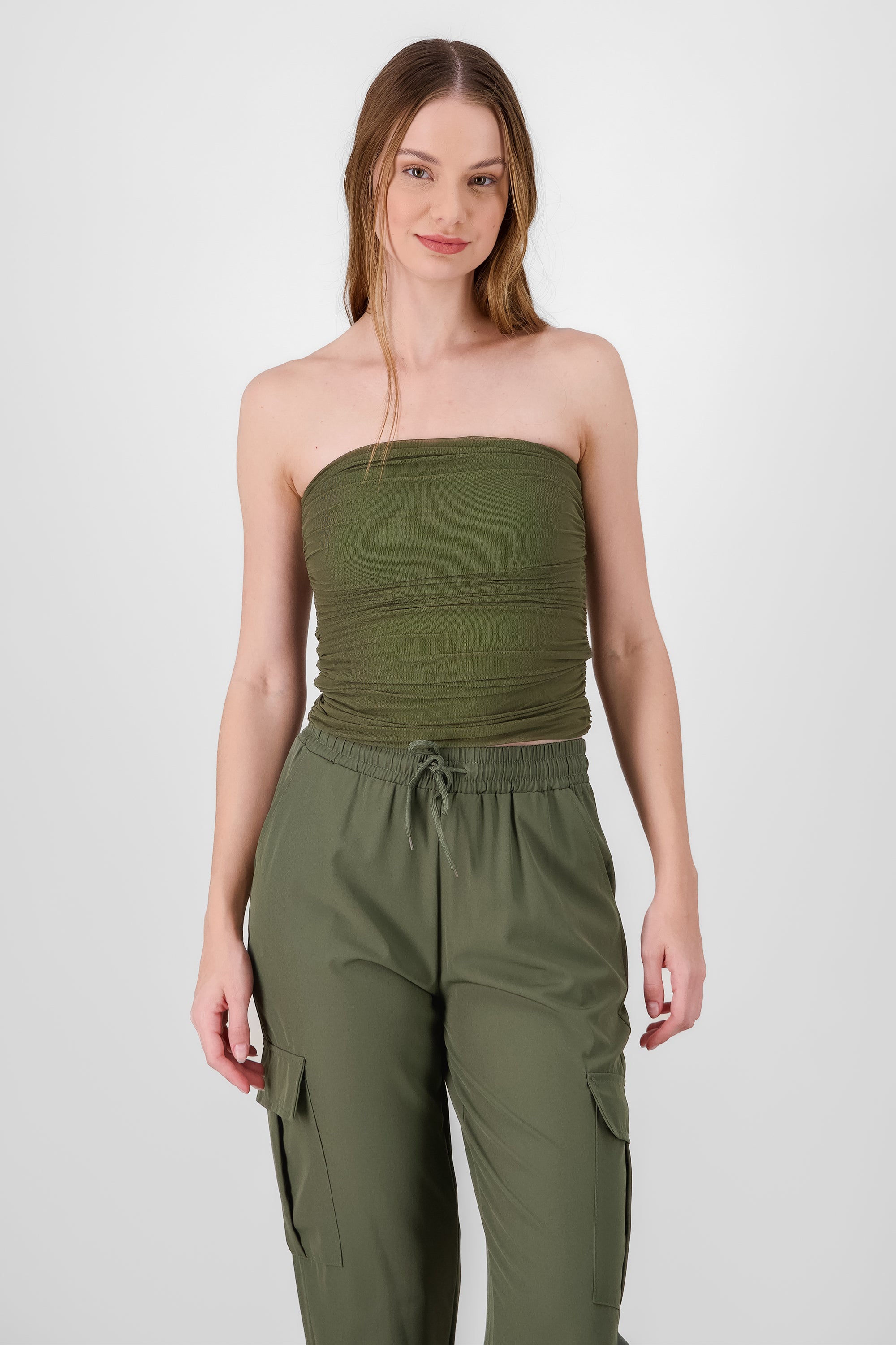 Mesh Strapless Top OLIVE