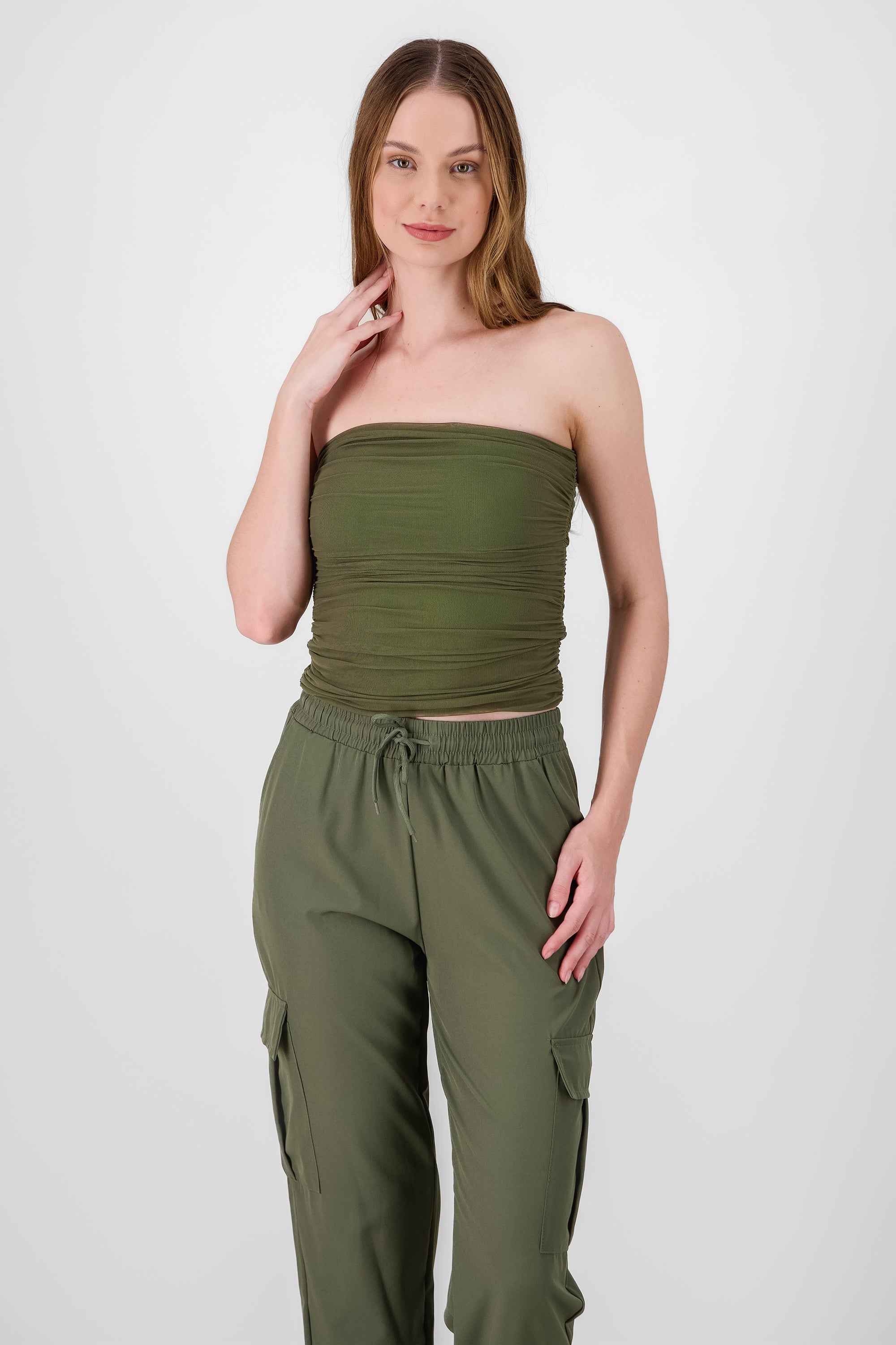 Mesh Strapless Top OLIVE