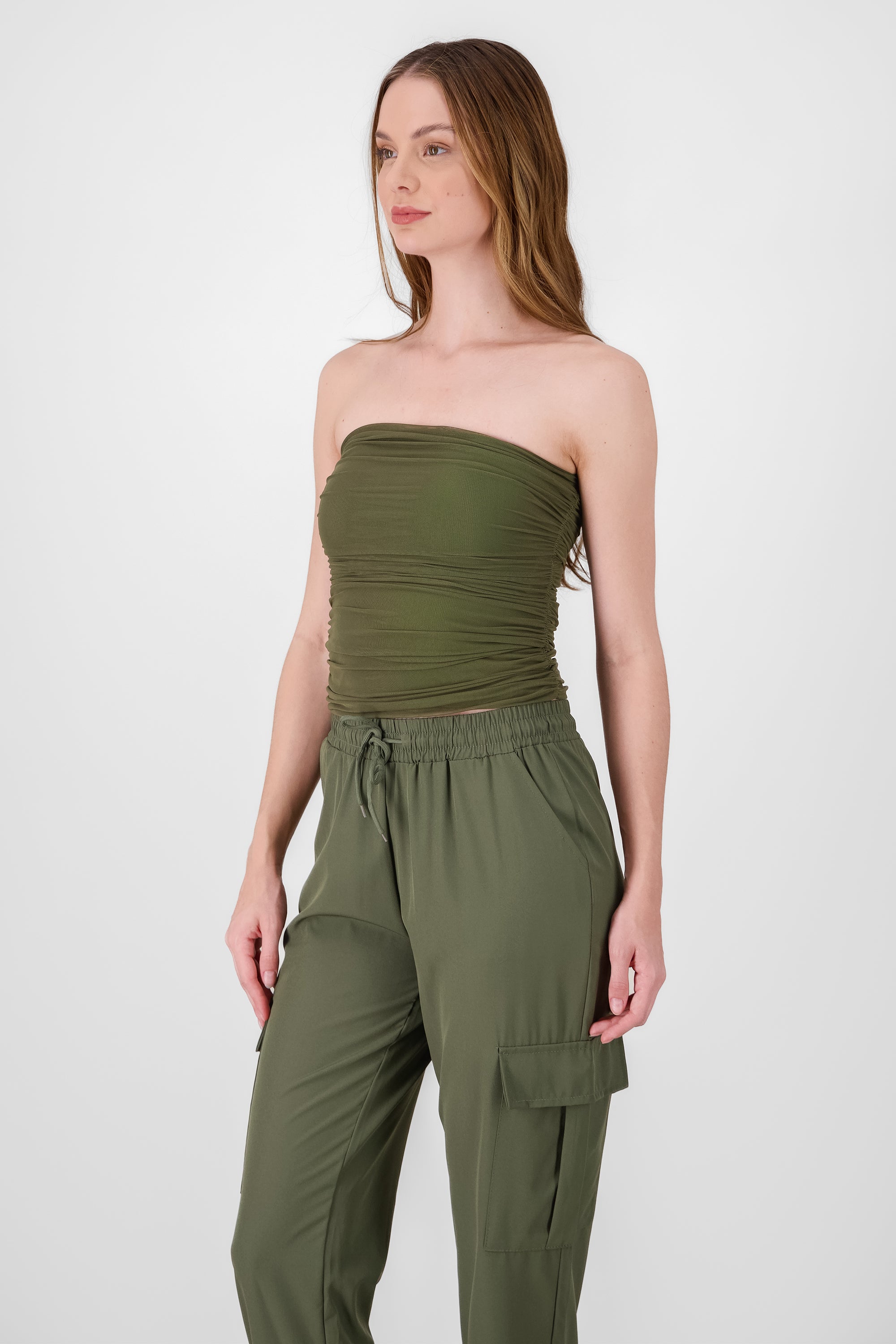 Mesh Strapless Top OLIVE