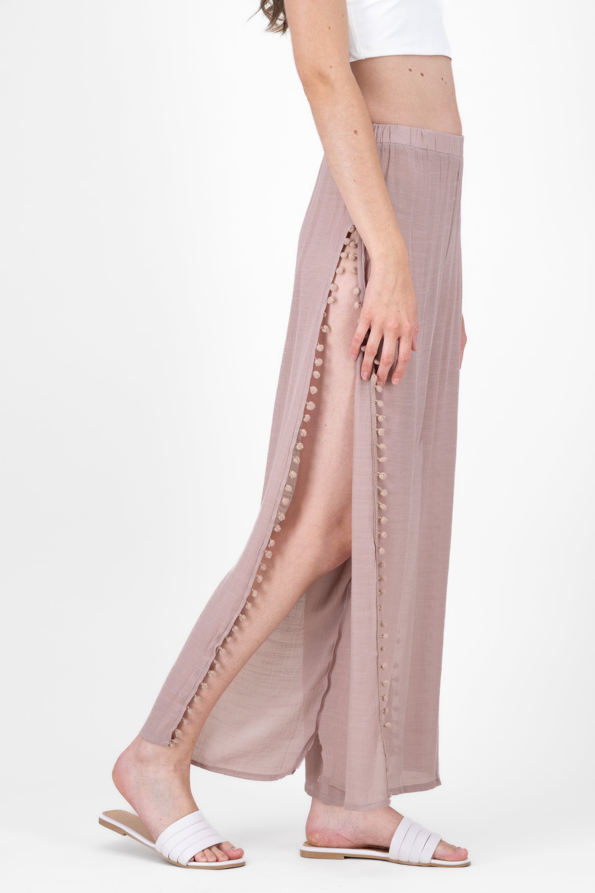 Mesh Wide Leg Cover Up Pants SAND