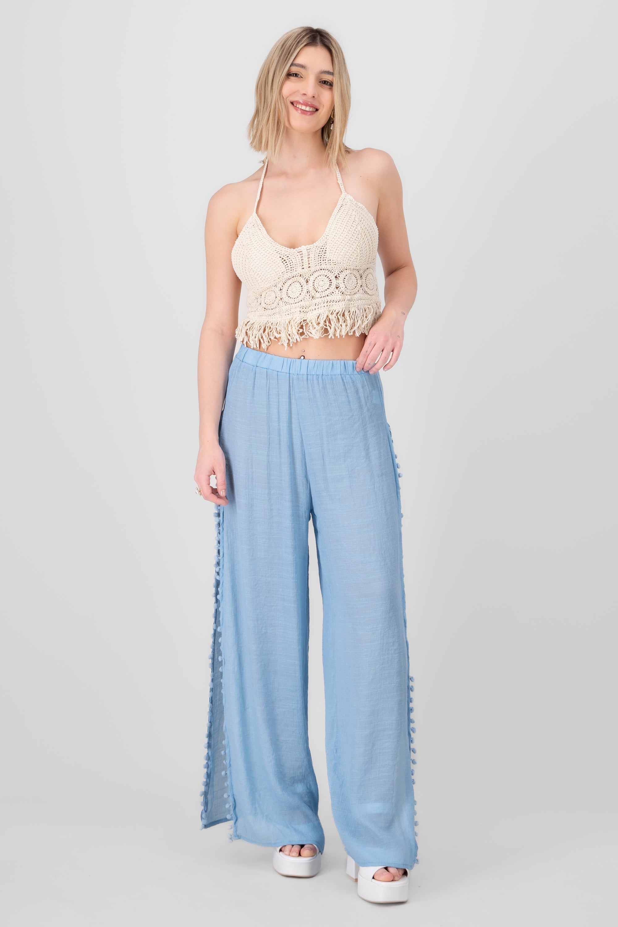 Mesh Wide Leg Cover Up Pants SKY BLUE