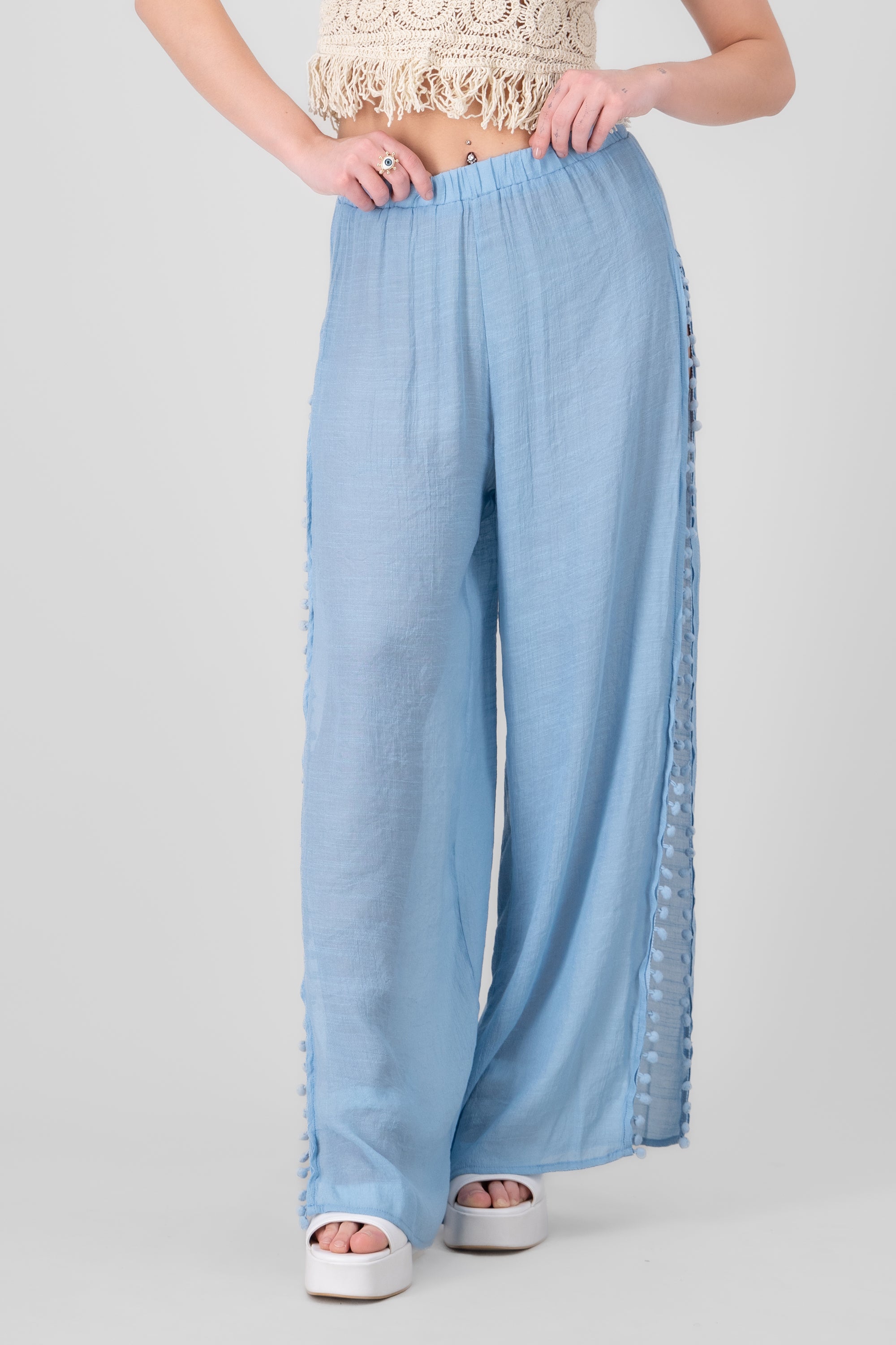 Mesh Wide Leg Cover Up Pants SKY BLUE