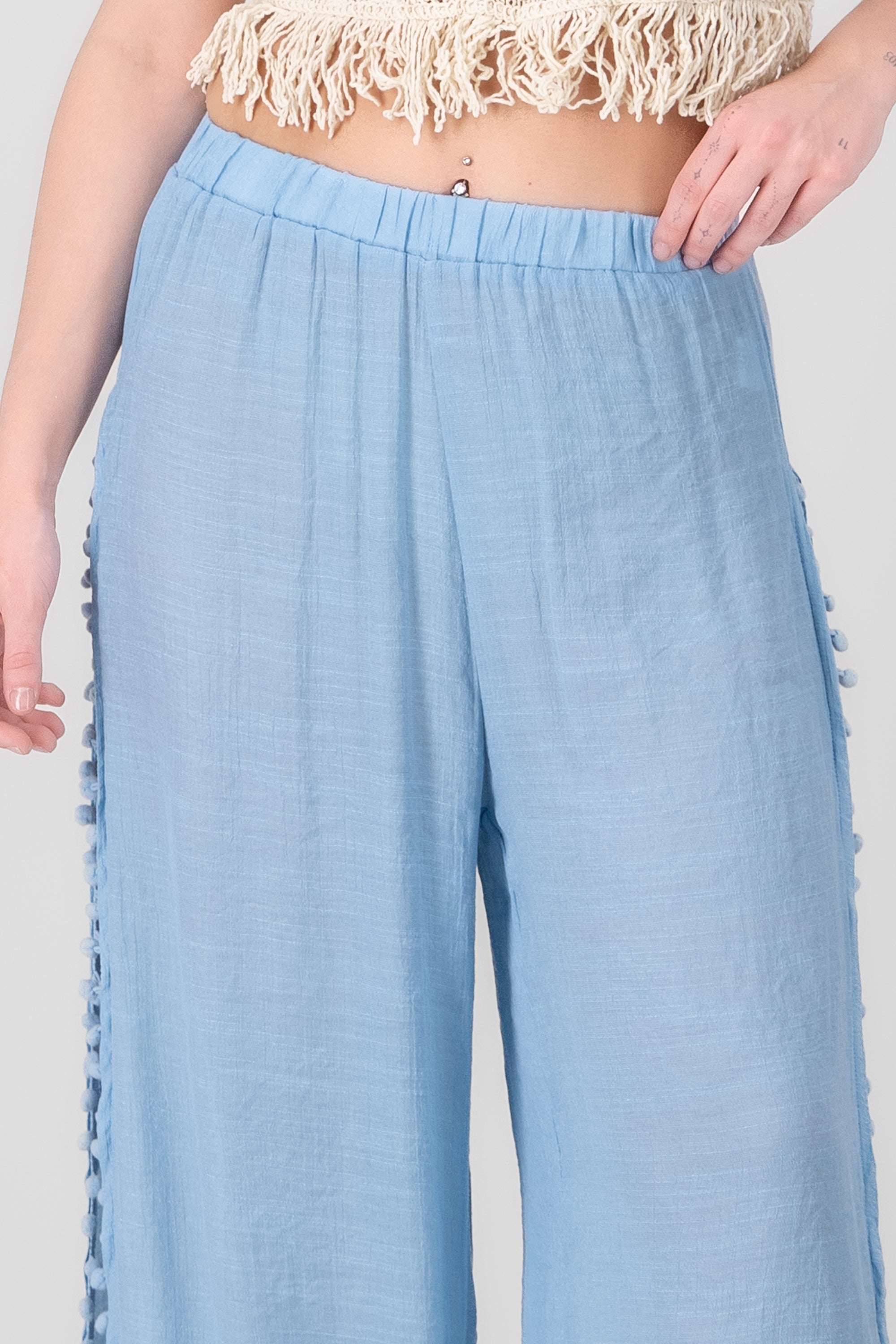 Mesh Wide Leg Cover Up Pants SKY BLUE