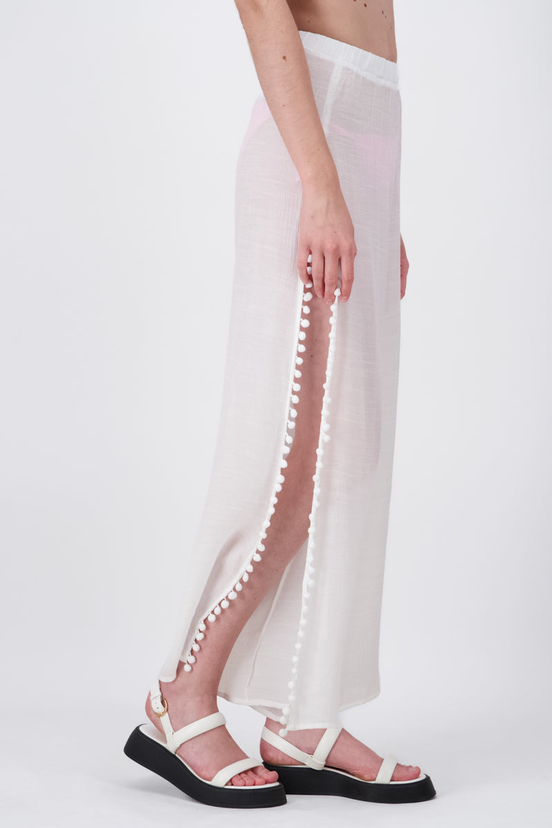 Mesh Wide Leg Cover Up Pants WHITE