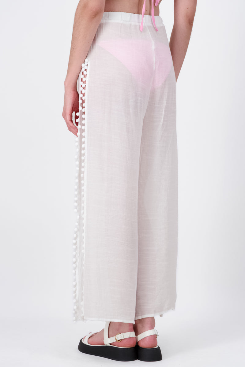 Mesh Wide Leg Cover Up Pants WHITE