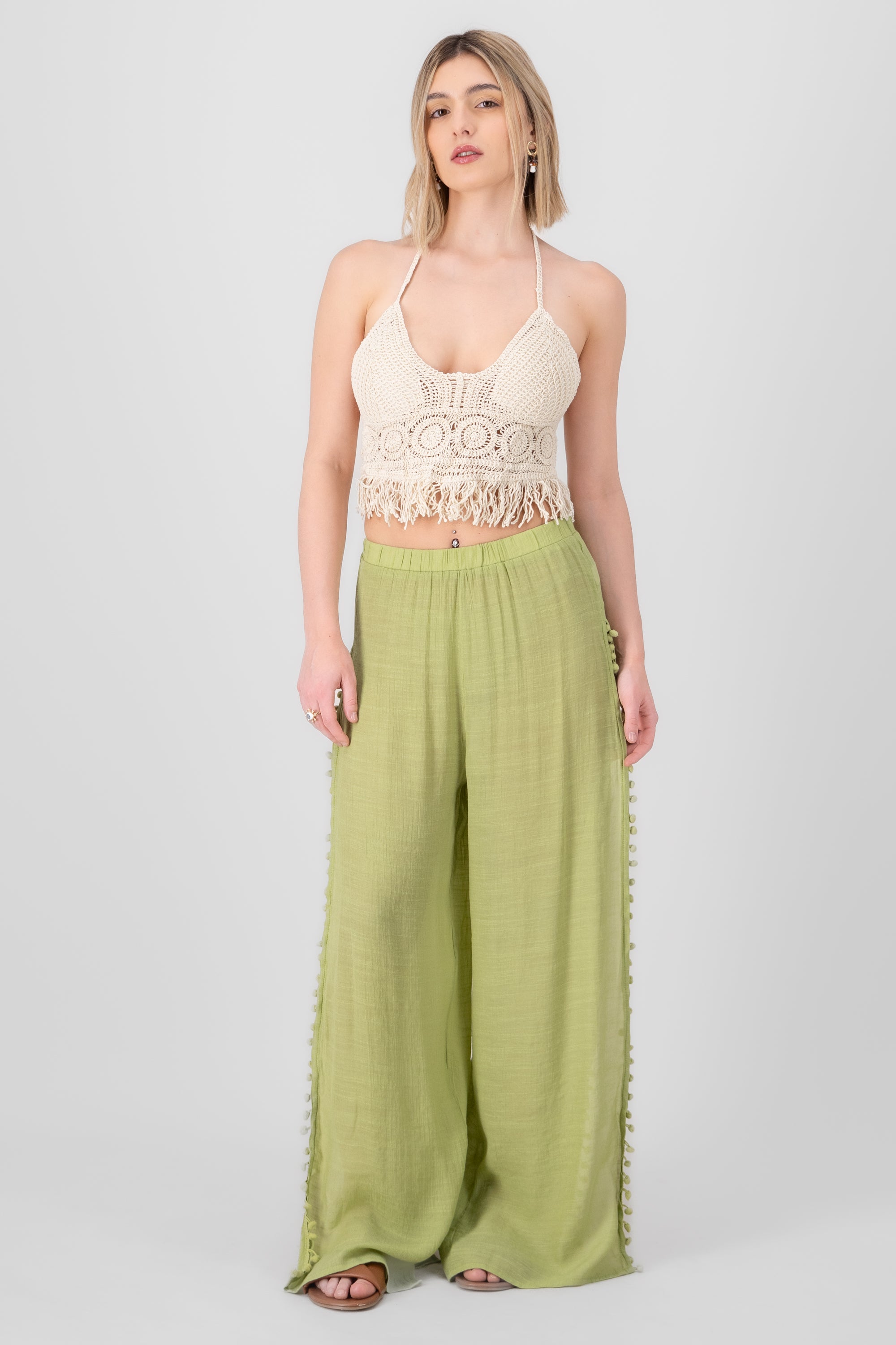 Mesh Wide Leg Cover Up Pants LIGHT GREEN