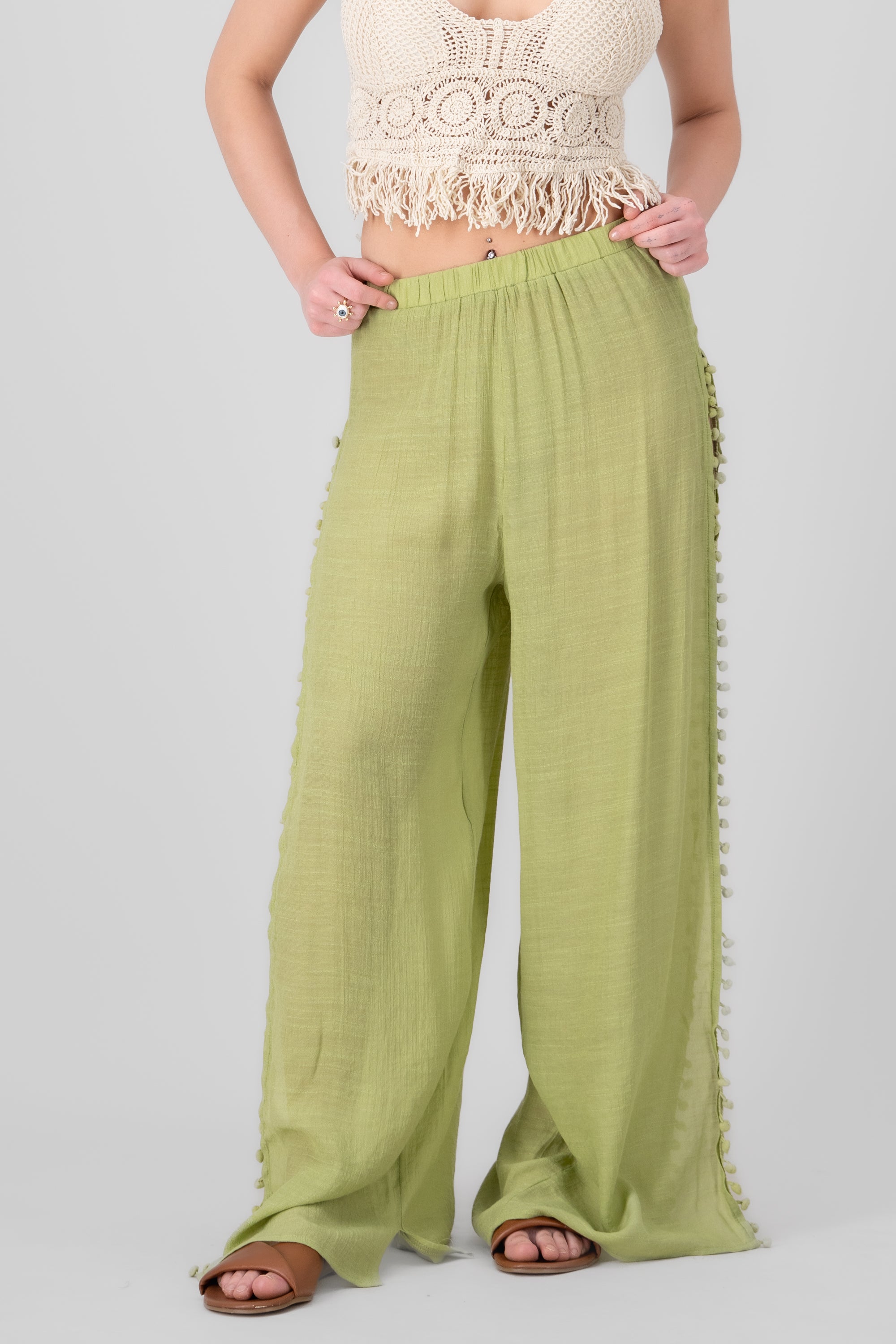 Mesh Wide Leg Cover Up Pants LIGHT GREEN