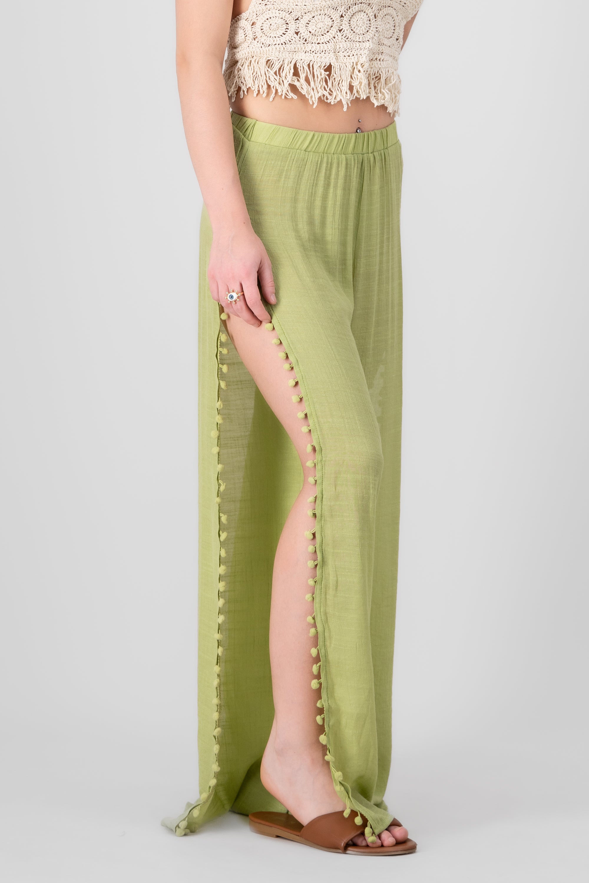 Mesh Wide Leg Cover Up Pants LIGHT GREEN