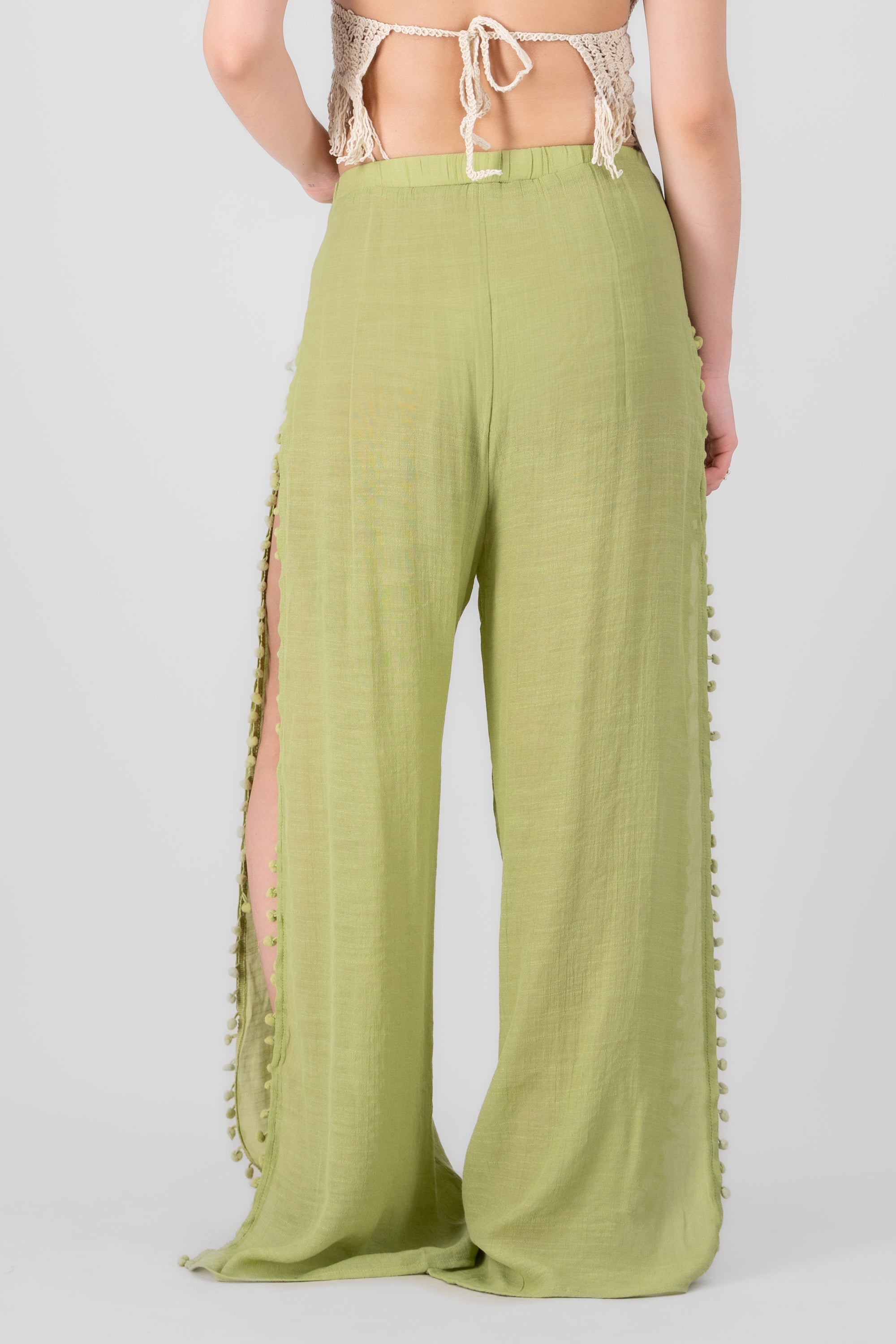 Mesh Wide Leg Cover Up Pants LIGHT GREEN