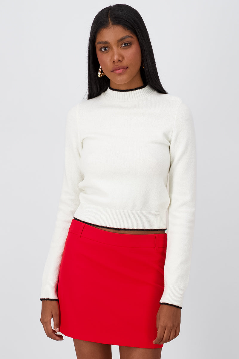 SlimFit Knit Basic Sweater WHITE COMBO