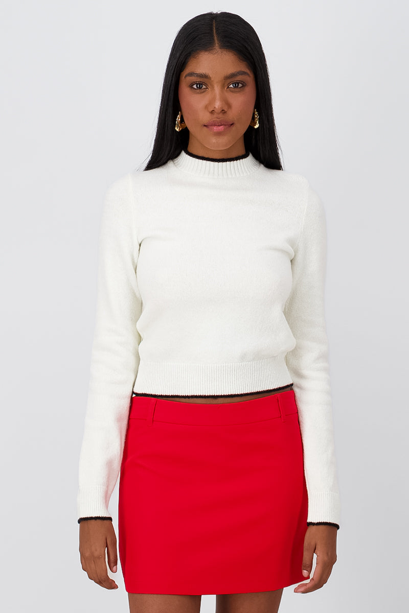 SlimFit Knit Basic Sweater WHITE COMBO