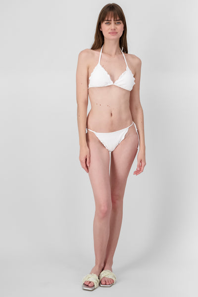 Plain Triangle Textured Bikini BLACK