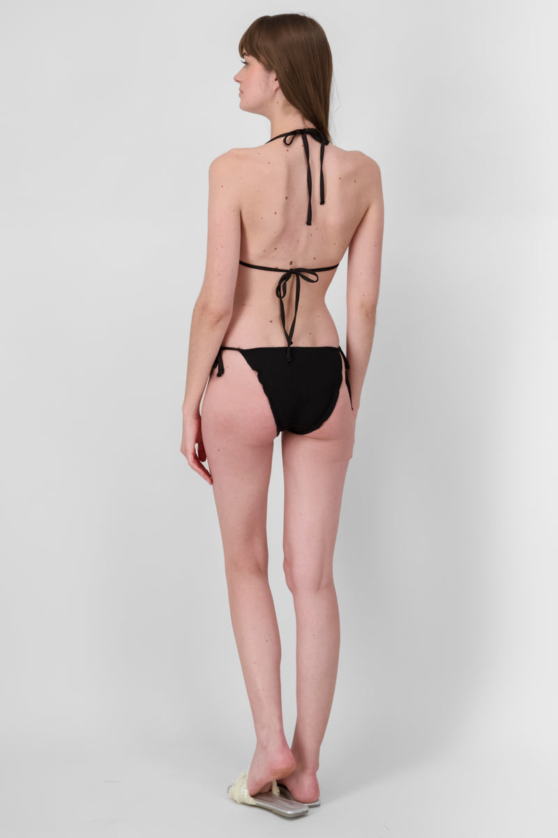 Plain Triangle Textured Bikini BLACK