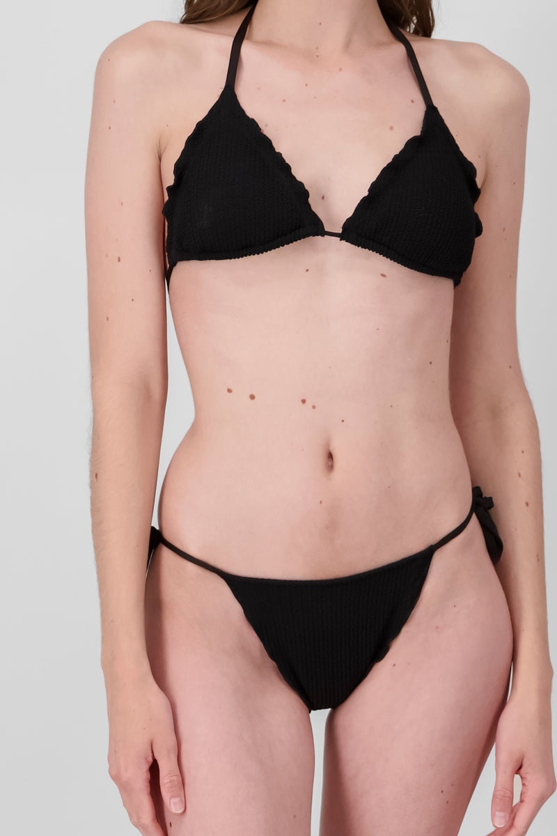 Plain Triangle Textured Bikini BLACK