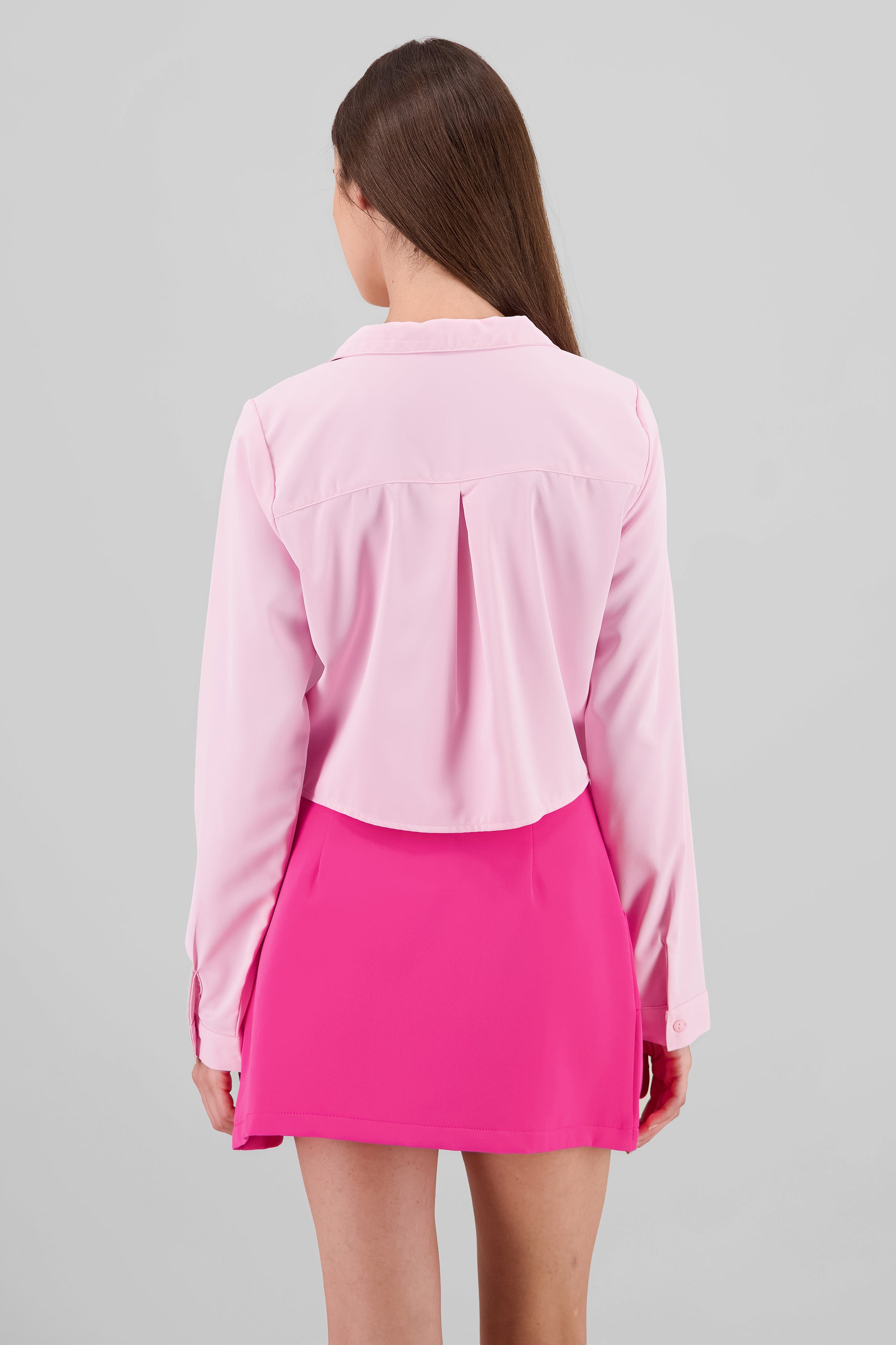 Long Sleeve ButtonDown Cropped Blouse PASTEL PINK