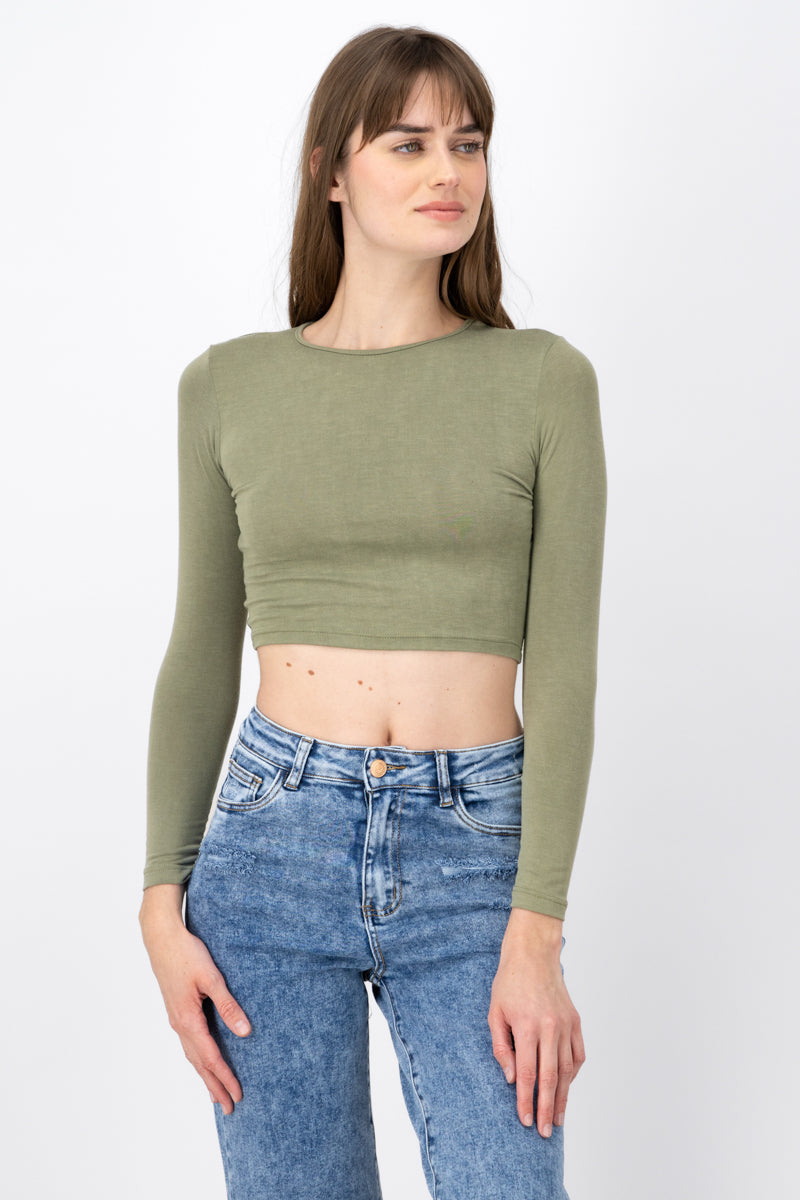 Basic Long Sleeve Crop Top SAGE