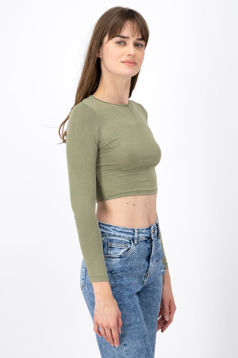 Basic Long Sleeve Crop Top SAGE