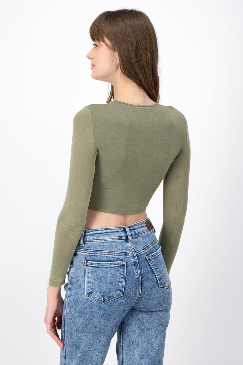 Basic Long Sleeve Crop Top SAGE