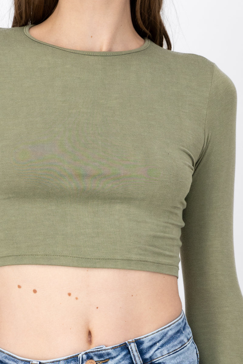 Basic Long Sleeve Crop Top SAGE