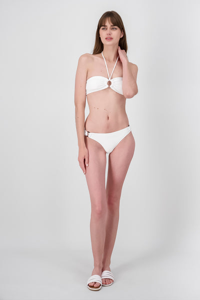 Plain Textured Bikini Set With Ring Details WHITE