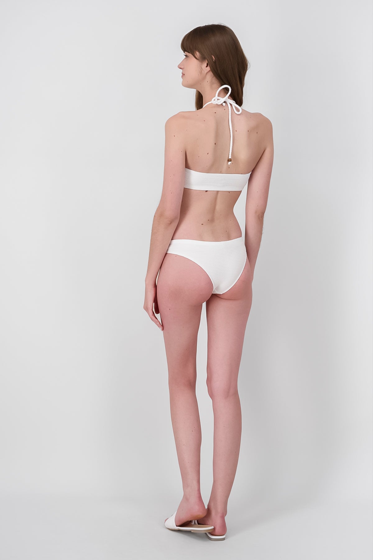 Plain Textured Bikini Set With Ring Details WHITE